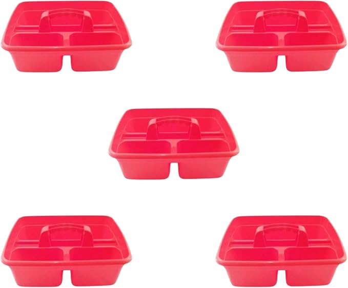 Red Color Caddy Tray – 12" x 15" 3 Compartment Polypropylene Carrying Container with Handle – Cleaning Tool Storage Caddy – Colour Coded – For Home Garden Equestrian