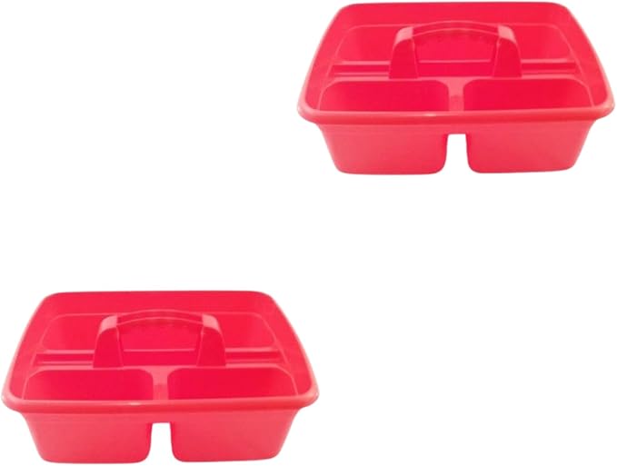 Red Color Caddy Tray – 12" x 15" 3 Compartment Polypropylene Carrying Container with Handle – Cleaning Tool Storage Caddy – Colour Coded – For Home Garden Equestrian
