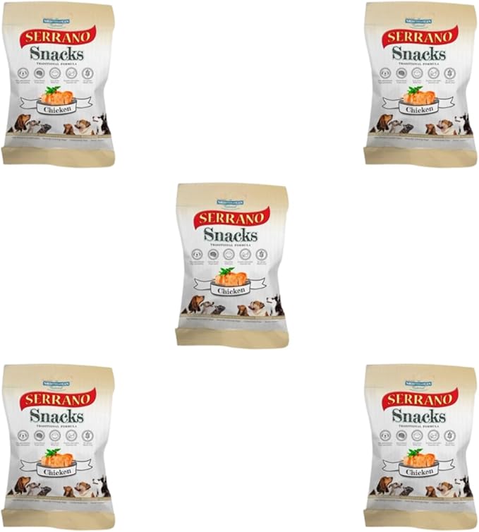 Serrano Soft Snack Dog Treats Mixed Flavours Chicken-Ham-Beef-Liver Rich in Protein Low Fat Easy to Digest Enriched with Nutrients Ideal for All Breeds Training Reward or Daily Treat-chicken