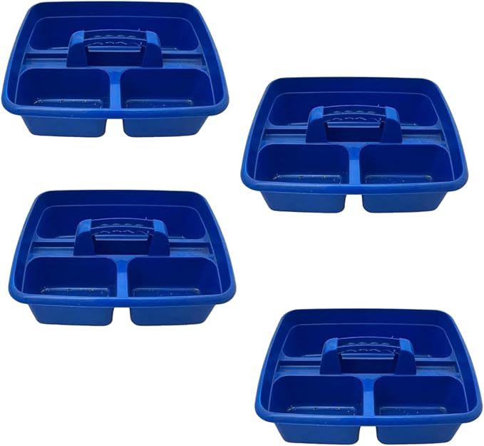 Blue Color Caddy Tray – 12" x 15" 3 Compartment Polypropylene Carrying Container with Handle – Cleaning Tool Storage Caddy – Colour Coded – For Home Garden Equestrian