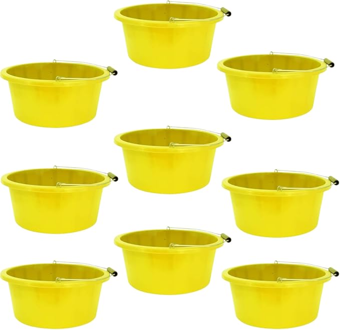 Yellow Color Shallow/Feeder Bucket – 15L (3 Gallon) Heavy-Duty Multi-Purpose Tub with Strong Gripper Handle-Stackable & Durable Variants-Stable for horses or plaster bucket