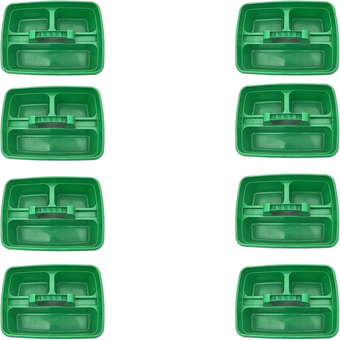 Green Color Caddy Tray – 12" x 15" 3 Compartment Polypropylene Carrying Container with Handle – Cleaning Tool Storage Caddy – Colour Coded – For Home Garden Equestrian