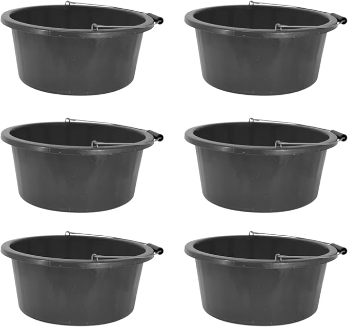 Black Color Shallow/Feeder Bucket – 15L (3 Gallon) Heavy-Duty Multi-Purpose Tub with Strong Gripper Handle-Stackable & Durable Variants-Stable for horses or plaster bucket