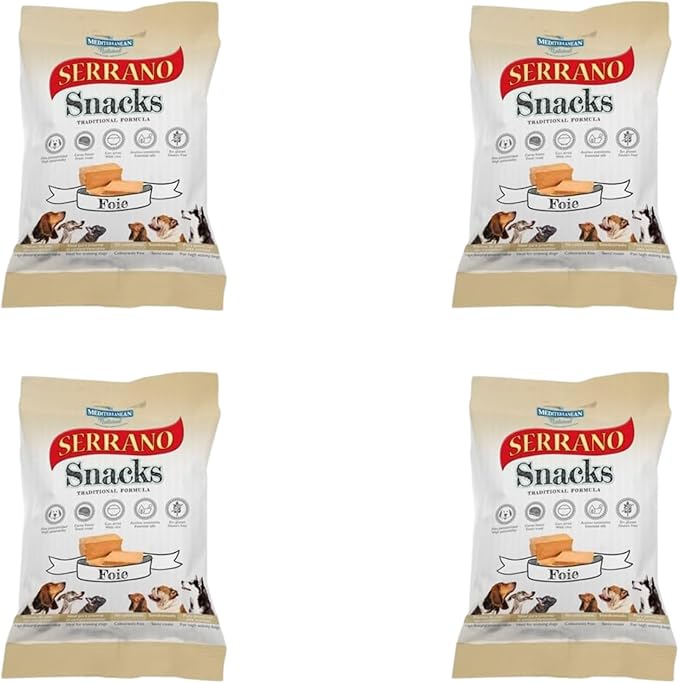 Serrano Soft Snack Dog Treats Mixed Flavours Chicken-Ham-Beef-Liver Rich in Protein Low Fat Easy to Digest Enriched with Nutrients Ideal for All Breeds Training Reward or Daily Treat Liver