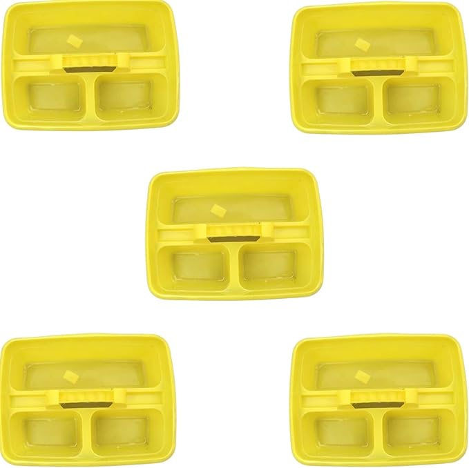 Yellow Color Caddy Tray – 12" x 15" 3 Compartment Polypropylene Carrying Container with Handle – Cleaning Tool Storage Caddy – Colour Coded – For Home Garden Equestrian