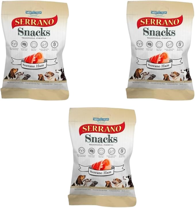 Serrano Soft Snack Dog Treats Mixed Flavours Chicken-Ham-Beef-Liver Rich in Protein Low Fat Easy to Digest Enriched with Nutrients Ideal for All Breeds Training Reward or Daily Treat-Ham