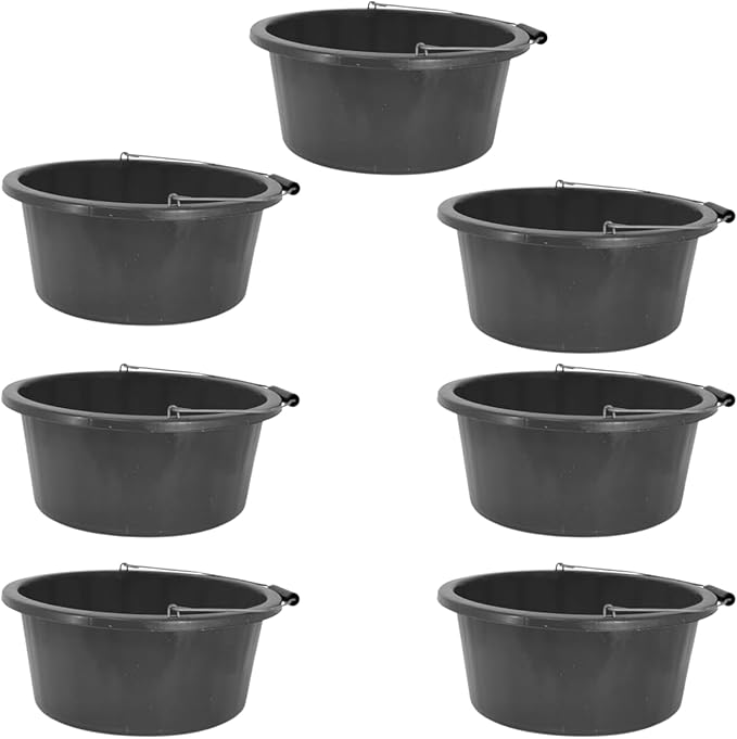 Black Color Shallow/Feeder Bucket – 15L (3 Gallon) Heavy-Duty Multi-Purpose Tub with Strong Gripper Handle-Stackable & Durable Variants-Stable for horses or plaster bucket