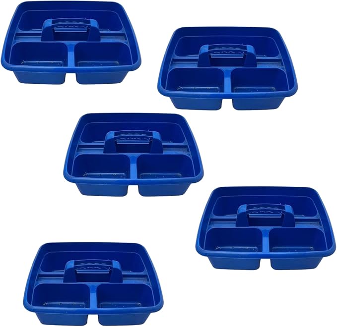 Blue Color Caddy Tray – 12" x 15" 3 Compartment Polypropylene Carrying Container with Handle – Cleaning Tool Storage Caddy – Colour Coded – For Home Garden Equestrian