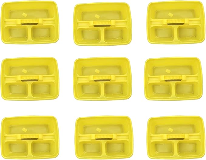 Yellow Color Caddy Tray – 12" x 15" 3 Compartment Polypropylene Carrying Container with Handle – Cleaning Tool Storage Caddy – Colour Coded – For Home Garden Equestrian