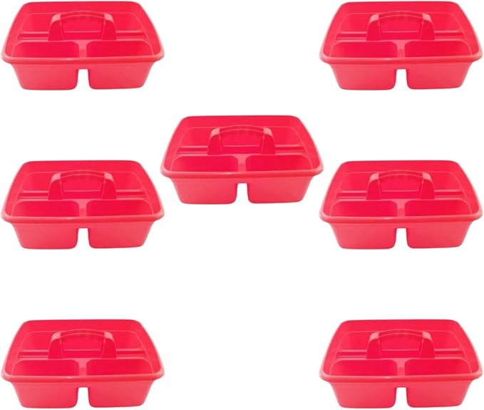 Red Color Caddy Tray – 12" x 15" 3 Compartment Polypropylene Carrying Container with Handle – Cleaning Tool Storage Caddy – Colour Coded – For Home Garden Equestrian