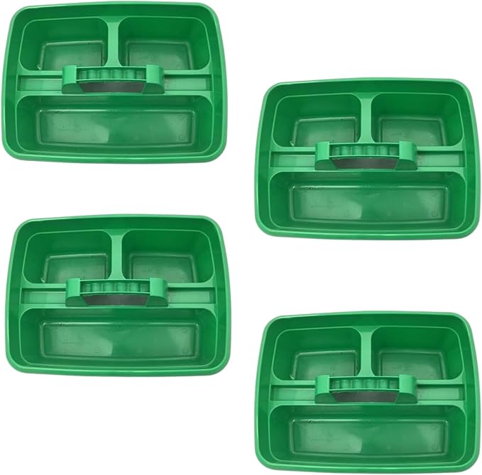 Green Color Caddy Tray – 12" x 15" 3 Compartment Polypropylene Carrying Container with Handle – Cleaning Tool Storage Caddy – Colour Coded – For Home Garden Equestrian