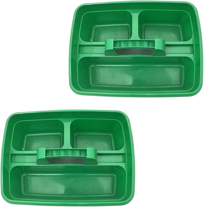 Green Color Caddy Tray – 12" x 15" 3 Compartment Polypropylene Carrying Container with Handle – Cleaning Tool Storage Caddy – Colour Coded – For Home Garden Equestrian