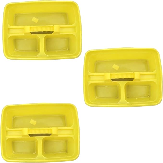 Yellow Color Caddy Tray – 12" x 15" 3 Compartment Polypropylene Carrying Container with Handle – Cleaning Tool Storage Caddy – Colour Coded – For Home Garden Equestrian