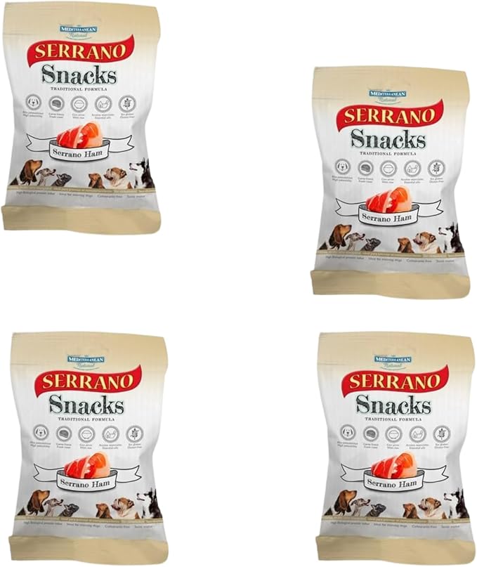 Serrano Soft Snack Dog Treats Mixed Flavours Chicken-Ham-Beef-Liver Rich in Protein Low Fat Easy to Digest Enriched with Nutrients Ideal for All Breeds Training Reward or Daily Treat-Ham