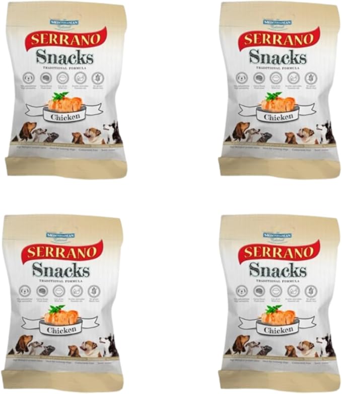Serrano Soft Snack Dog Treats Mixed Flavours Chicken-Ham-Beef-Liver Rich in Protein Low Fat Easy to Digest Enriched with Nutrients Ideal for All Breeds Training Reward or Daily Treat-chicken