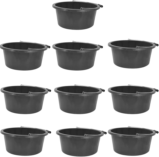 Black Color Shallow/Feeder Bucket – 15L (3 Gallon) Heavy-Duty Multi-Purpose Tub with Strong Gripper Handle-Stackable & Durable Variants-Stable for horses or plaster bucket