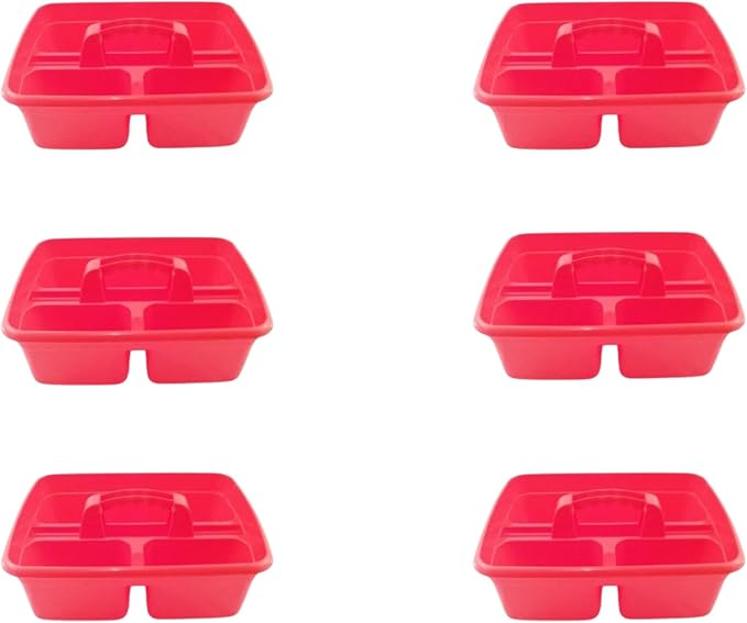 Red Color Caddy Tray – 12" x 15" 3 Compartment Polypropylene Carrying Container with Handle – Cleaning Tool Storage Caddy – Colour Coded – For Home Garden Equestrian