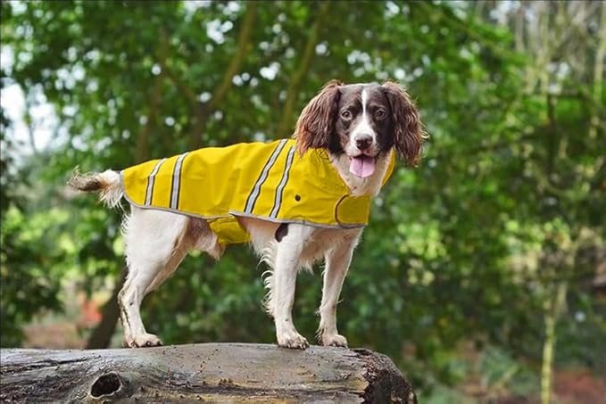 Sotnos Dog Raincoat with Removable Fleece Lining – Waterproof & Windproof Dog Jacket – Adjustable, Comfortable, Reflective for All Weather Protection- Yellow Color