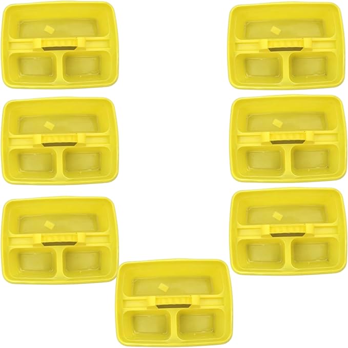 Yellow Color Caddy Tray – 12" x 15" 3 Compartment Polypropylene Carrying Container with Handle – Cleaning Tool Storage Caddy – Colour Coded – For Home Garden Equestrian