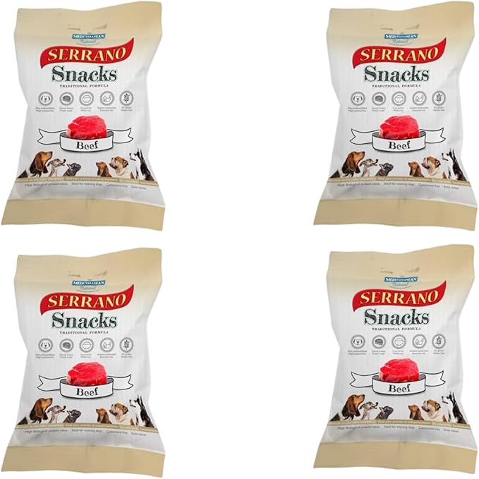 Serrano Soft Snack Dog Treats Mixed Flavours Chicken-Ham-Beef-Liver Rich in Protein Low Fat Easy to Digest Enriched with Nutrients Ideal for All Breeds Training Reward or Daily Treat Beef
