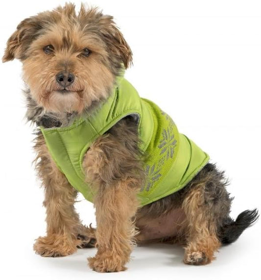 Ancol Nordic Dog Coat Green Cold Weather Protection Weather Resistant Fleece Lining Fur Trimmed Hood Nordic Pattern Pet Puppy Apparel - Large - Length 50 cm / Girth 66-80 cm