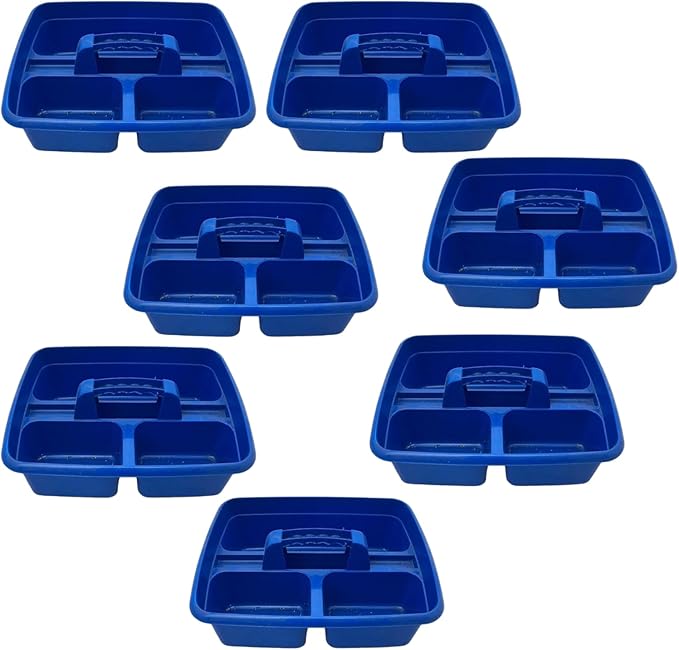 Blue Color Caddy Tray – 12" x 15" 3 Compartment Polypropylene Carrying Container with Handle – Cleaning Tool Storage Caddy – Colour Coded – For Home Garden Equestrian