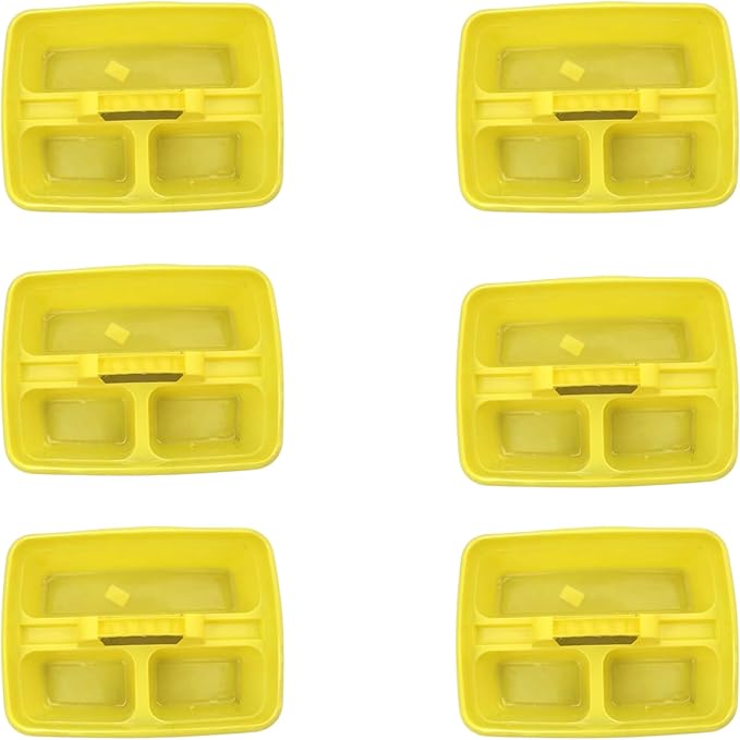 Yellow Color Caddy Tray – 12" x 15" 3 Compartment Polypropylene Carrying Container with Handle – Cleaning Tool Storage Caddy – Colour Coded – For Home Garden Equestrian