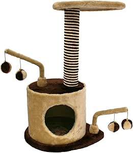 2-Tier Hideout Cat Scratcher Tower in Brown – Multi-Level Cat with Cozy Cubes, Sisal Scratching Posts & Soft Plush Surface -Activity centre for Kittens & Adult Cats – Ideal for Climbing, Scratching