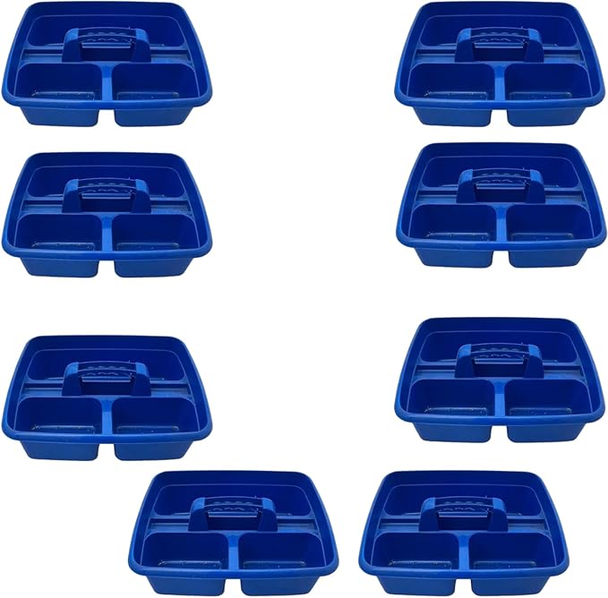 Blue Color Caddy Tray – 12" x 15" 3 Compartment Polypropylene Carrying Container with Handle – Cleaning Tool Storage Caddy – Colour Coded – For Home Garden Equestrian