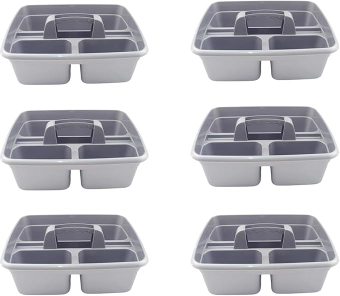 Silver color Caddy Tray – 12" x 15" 3 Compartment Polypropylene Carrying Container with Handle – Cleaning Tool Storage Caddy – Colour Coded – For Home Garden Equestrian