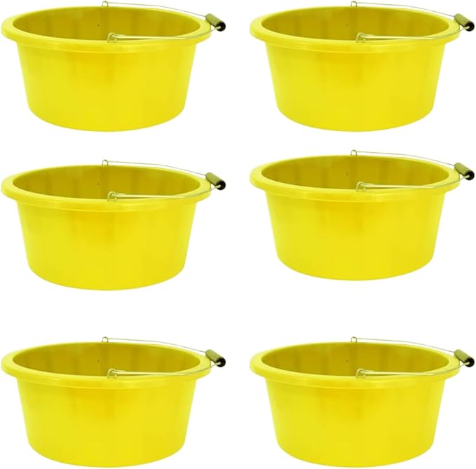 Yellow Color Shallow/Feeder Bucket – 15L (3 Gallon) Heavy-Duty Multi-Purpose Tub with Strong Gripper Handle-Stackable & Durable Variants-Stable for horses or plaster bucket