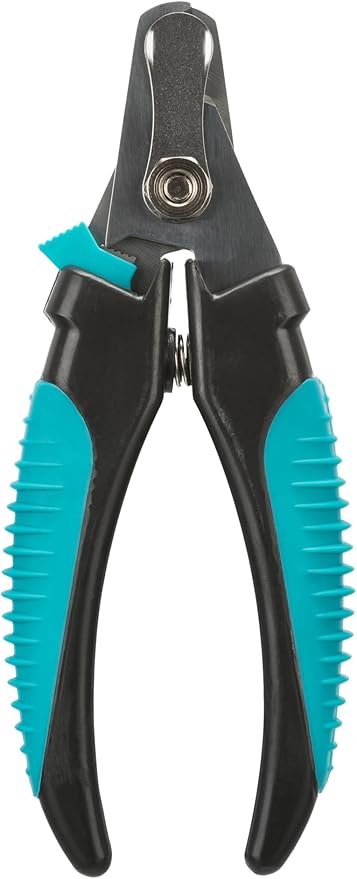 TRIXIE claw scissors for dogs - with safety lock - limitation against excessive shortening - rubberised plastic handle - stainless steel - black/blue - 16 cm