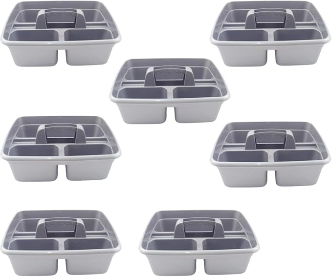 Silver color Caddy Tray – 12" x 15" 3 Compartment Polypropylene Carrying Container with Handle – Cleaning Tool Storage Caddy – Colour Coded – For Home Garden Equestrian