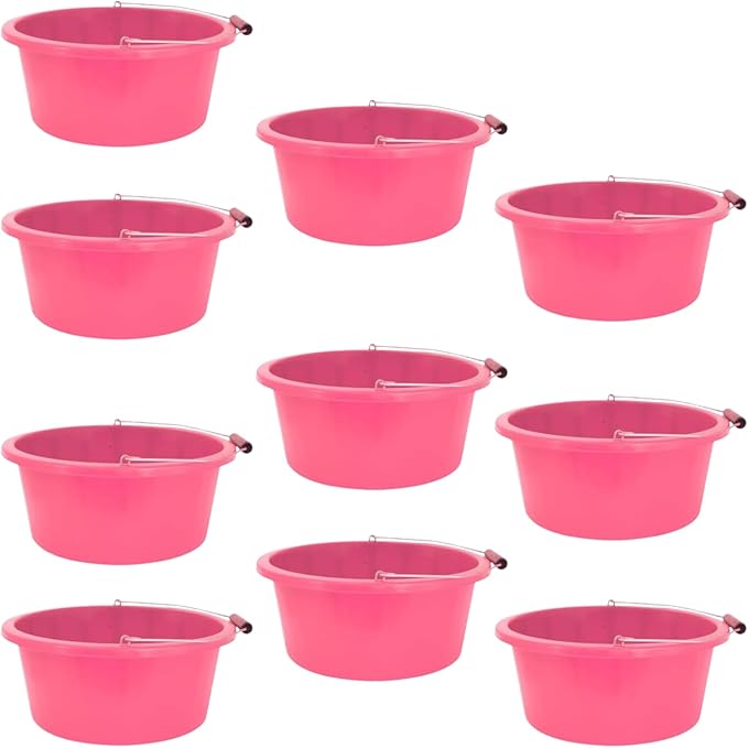 Pink Color Shallow/Feeder Bucket – 15L (3 Gallon) Heavy-Duty Multi-Purpose Tub with Strong Gripper Handle-Stackable & Durable Variants-Stable for horses or plaster bucket