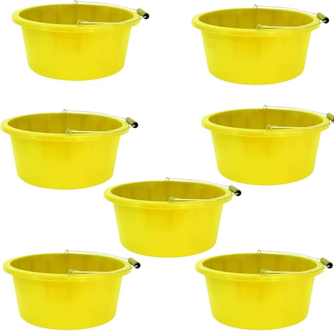 Yellow Color Shallow/Feeder Bucket – 15L (3 Gallon) Heavy-Duty Multi-Purpose Tub with Strong Gripper Handle-Stackable & Durable Variants-Stable for horses or plaster bucket