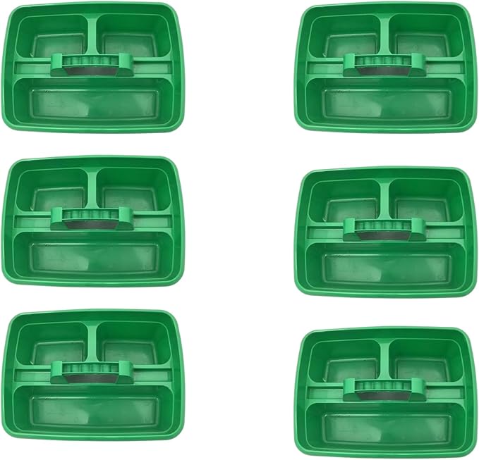Green Color Caddy Tray – 12" x 15" 3 Compartment Polypropylene Carrying Container with Handle – Cleaning Tool Storage Caddy – Colour Coded – For Home Garden Equestrian