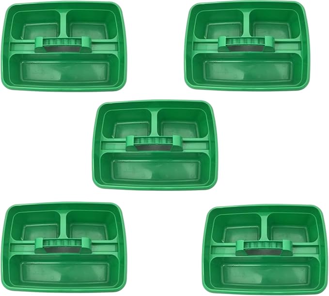 Green Color Caddy Tray – 12" x 15" 3 Compartment Polypropylene Carrying Container with Handle – Cleaning Tool Storage Caddy – Colour Coded – For Home Garden Equestrian