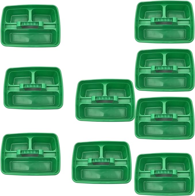 Green Color Caddy Tray – 12" x 15" 3 Compartment Polypropylene Carrying Container with Handle – Cleaning Tool Storage Caddy – Colour Coded – For Home Garden Equestrian