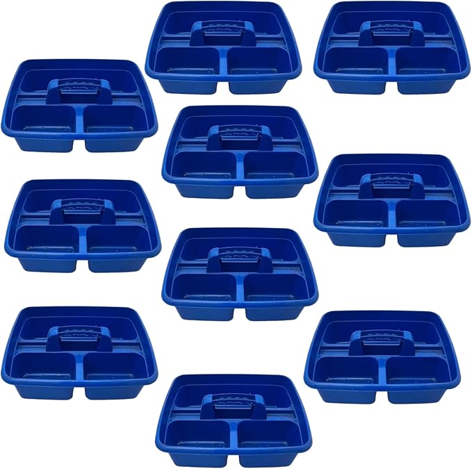 Blue Color Caddy Tray – 12" x 15" 3 Compartment Polypropylene Carrying Container with Handle – Cleaning Tool Storage Caddy – Colour Coded – For Home Garden Equestrian