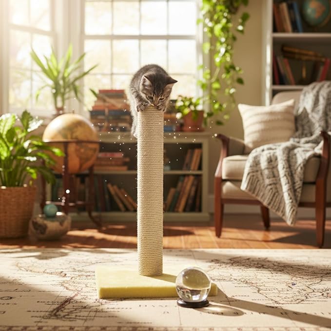 Cream Color Extra Tall Cat Scratcher Post 64cm –Durable Cream Sisal Pole for Indoor Cats –Stable Anti-Tip Base – Encourages Healthy Scratching – Stylish & Functional Design for Kittens & Adult Cats–Single Pack