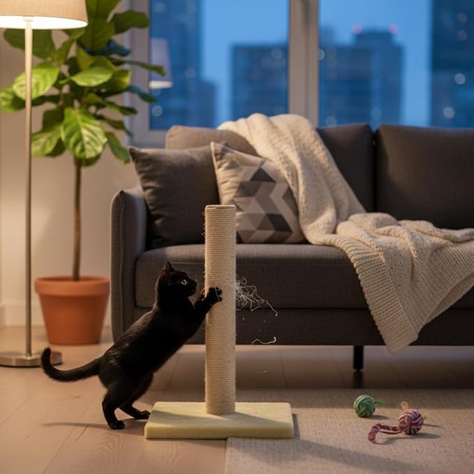 Cream Color Extra Tall Cat Scratcher Post 64cm –Durable Cream Sisal Pole for Indoor Cats –Stable Anti-Tip Base – Encourages Healthy Scratching – Stylish & Functional Design for Kittens & Adult Cats–Single Pack