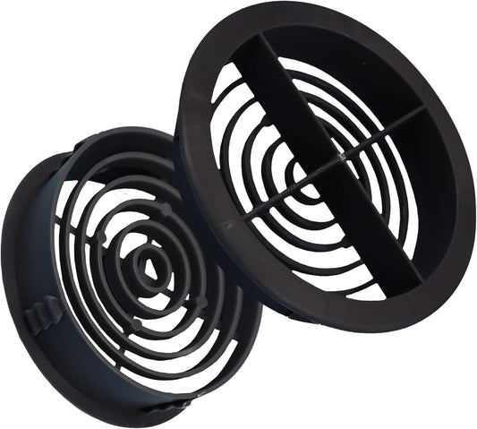 70mm Black Round Soffit Air Vent Cover with Mesh – Push-Fit uPVC Roof Vent
