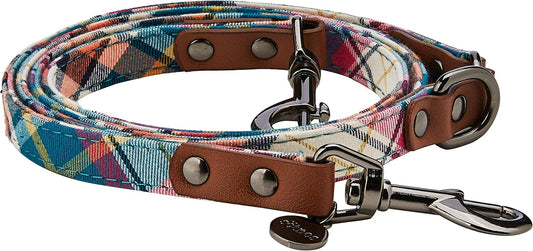 Puppy Tartan Nylon Dog Lead with Bow Collars, Brown, 1.5 x 120cm