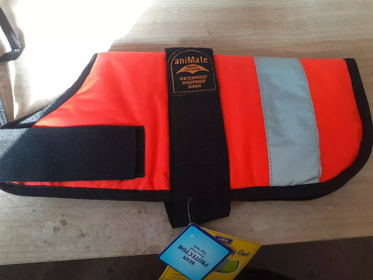 Animate Reflective Hi Vis Padded Waterproof Dog Coat 14 inch
